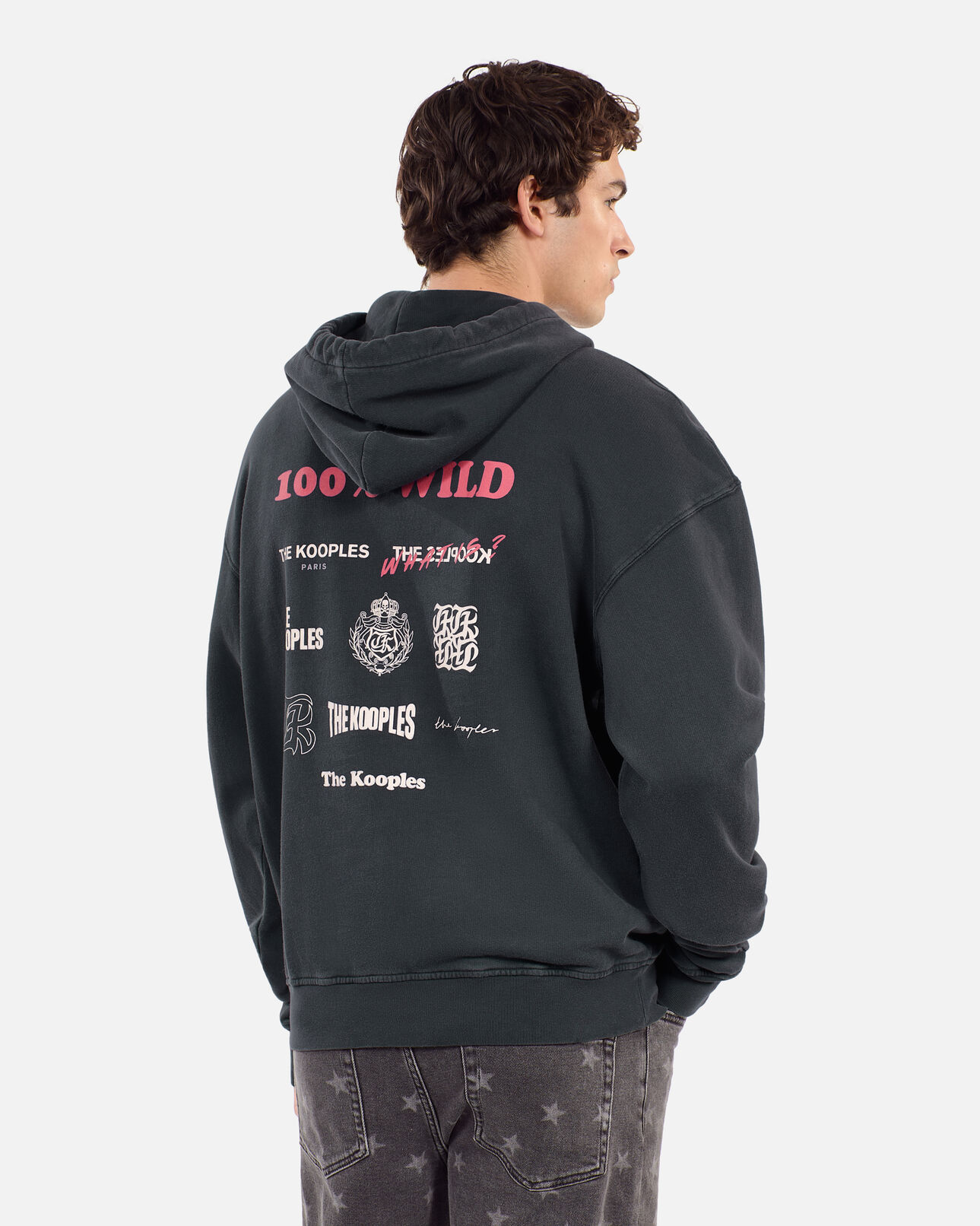 The Kooples HOMME BLACK WASHED sweatshirt à capuche avec sérigraphie noir