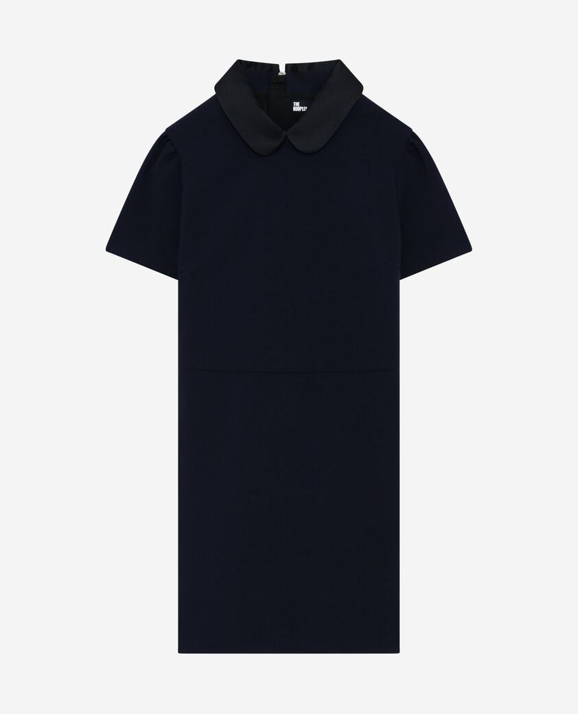 The Kooples DAMEN NAVY kurzes kleid mit claudine-kragen aus marinefarbenem satin