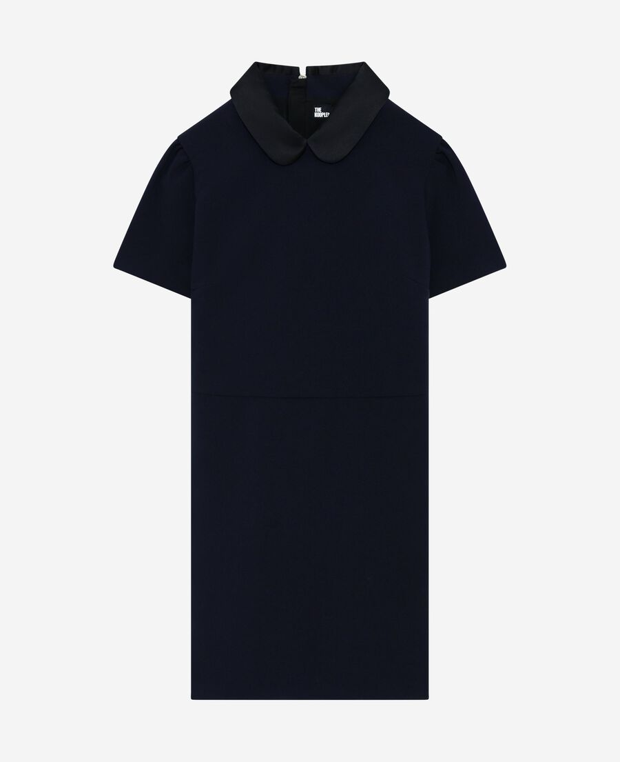 The Kooples F NAVY short dress with claudine collar in navy satin
