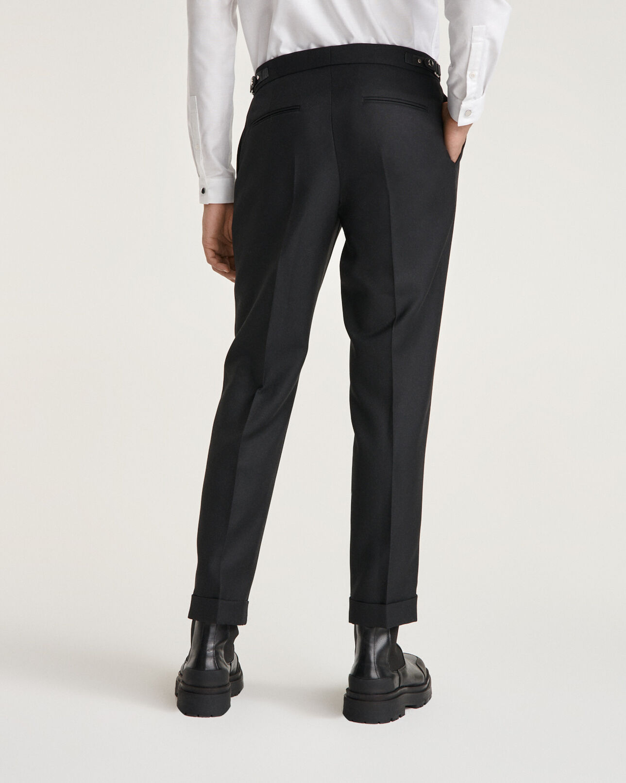 The Kooples MEN BLACK straight black wool blend pants with pleats