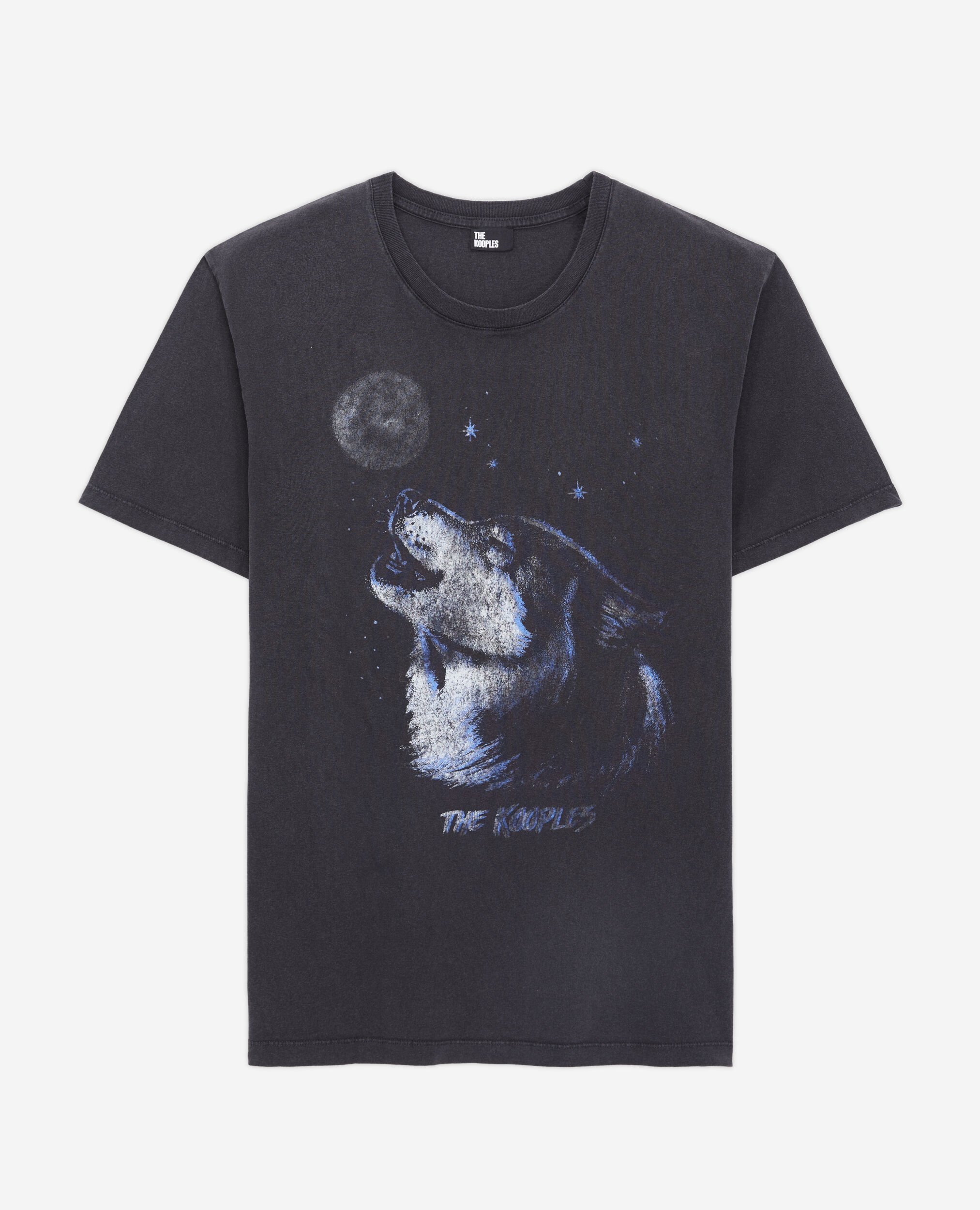 Schwarzes T-Shirt Herren mit „Wolf“-Siebdruck, BLACK WASHED, hi-res image number null