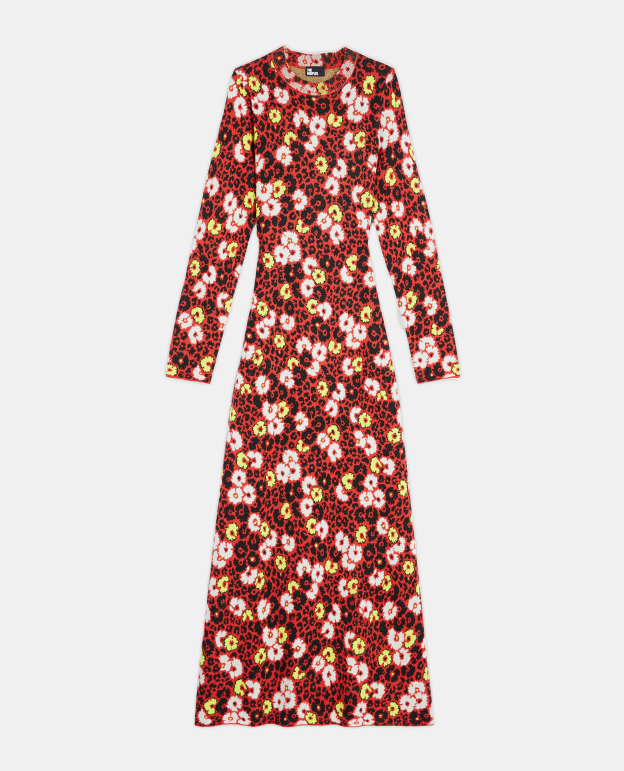 Vestido largo lana estampado floral, DARK RED, hi-res image number null