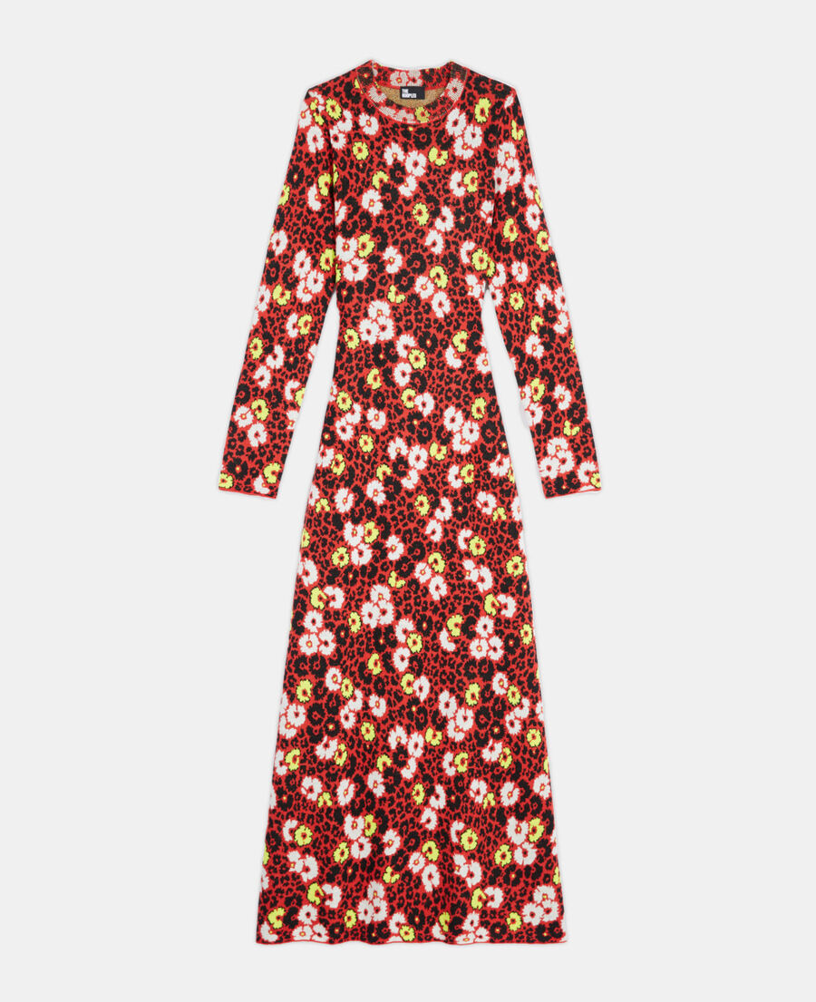 long wool dress with floral print