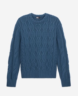 The Kooples HERREN BLUE PETROL blauer pullover aus wolle mit zopfmuster