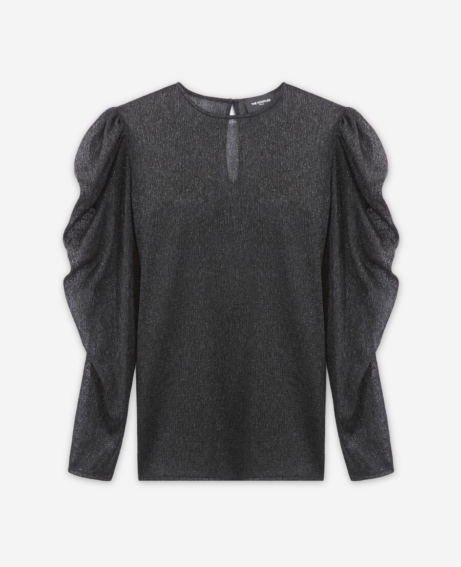 flowing black top with puffed sleeves