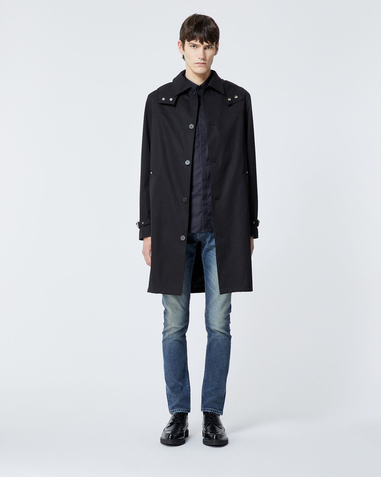 The Kooples HERREN BLACK schwarzer langer mantel mit kapuze