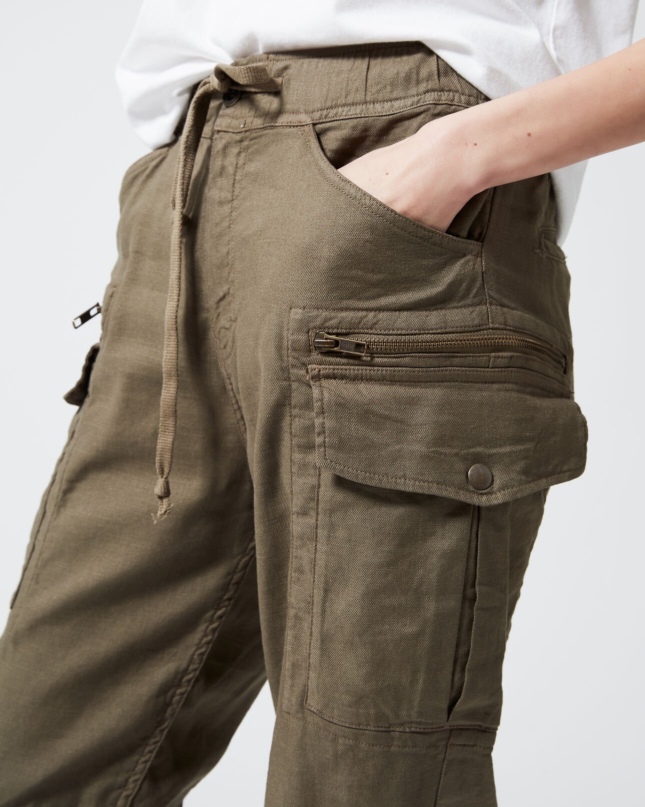 The Kooples FEMME KAKI pantalon militaire kaki taille élastique