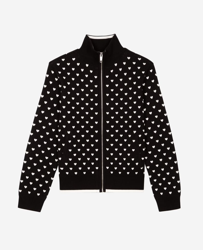 The Kooples FEMME BLACK-ECRU cardigan zipp&eacute; imprim&eacute; c&oelig;urs noir