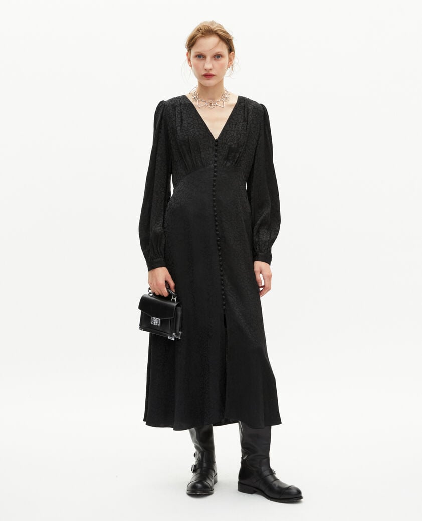 The Kooples FEMME BLACK robe longue en jacquard léopard noire