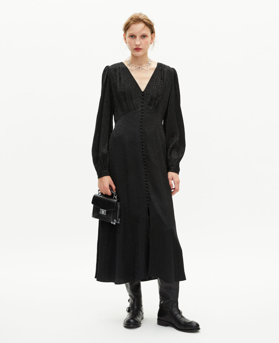The Kooples FEMME BLACK robe longue en jacquard léopard noire