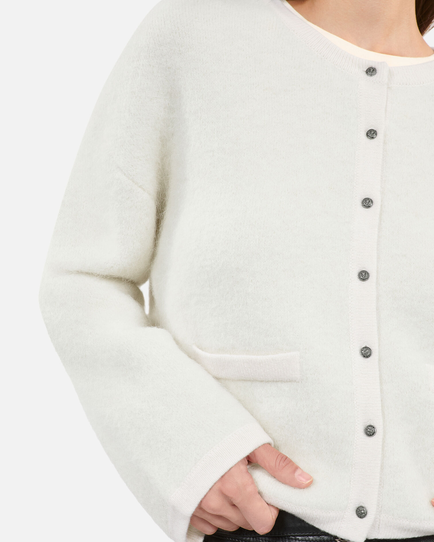 Ecru alpaca and wool cardigan, ECRU, hi-res image number null