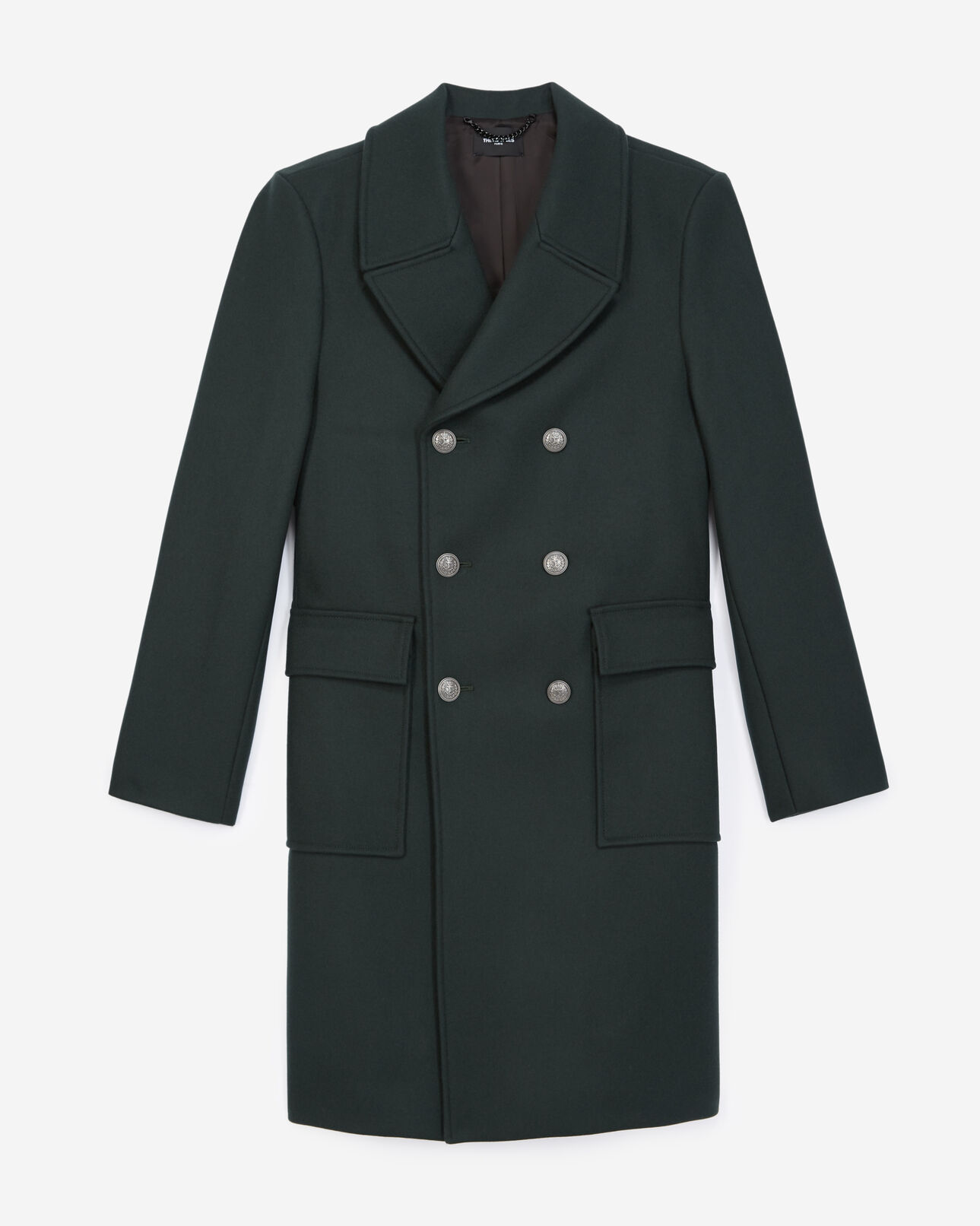 The Kooples HOMME DARK GREEN manteau vert bouteille laine croisé