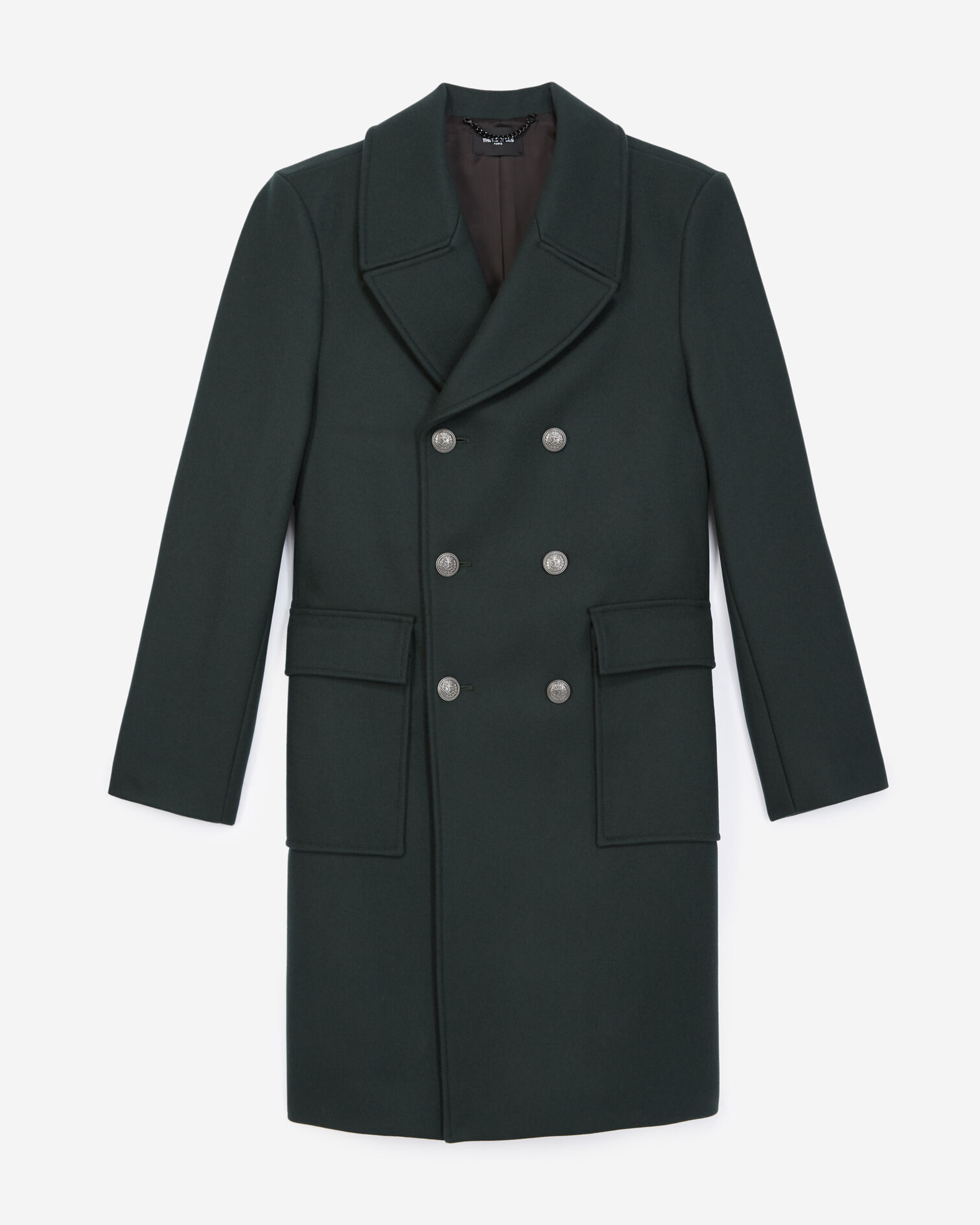 Manteau vert bouteille laine croisé, DARK GREEN, hi-res image number null