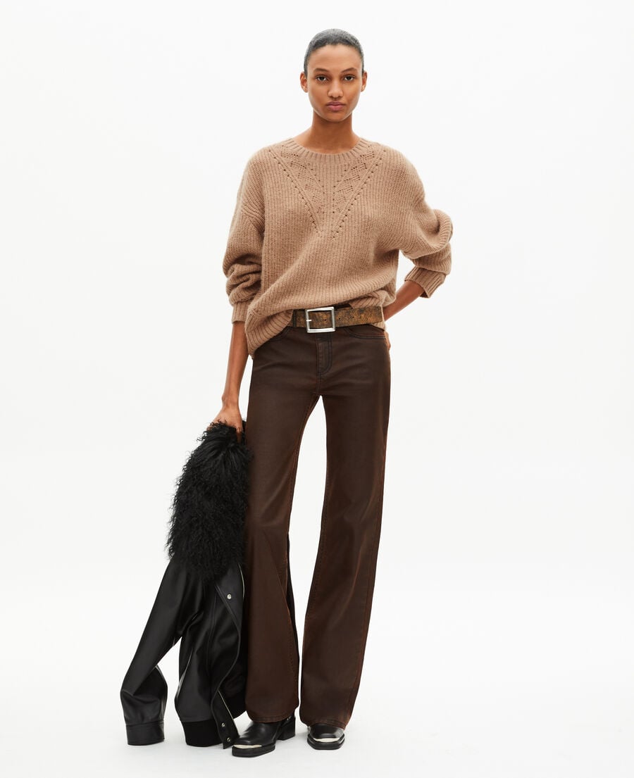 The Kooples FEMME BROWN-BEIGE pull camel en laine m&eacute;lang&eacute;e