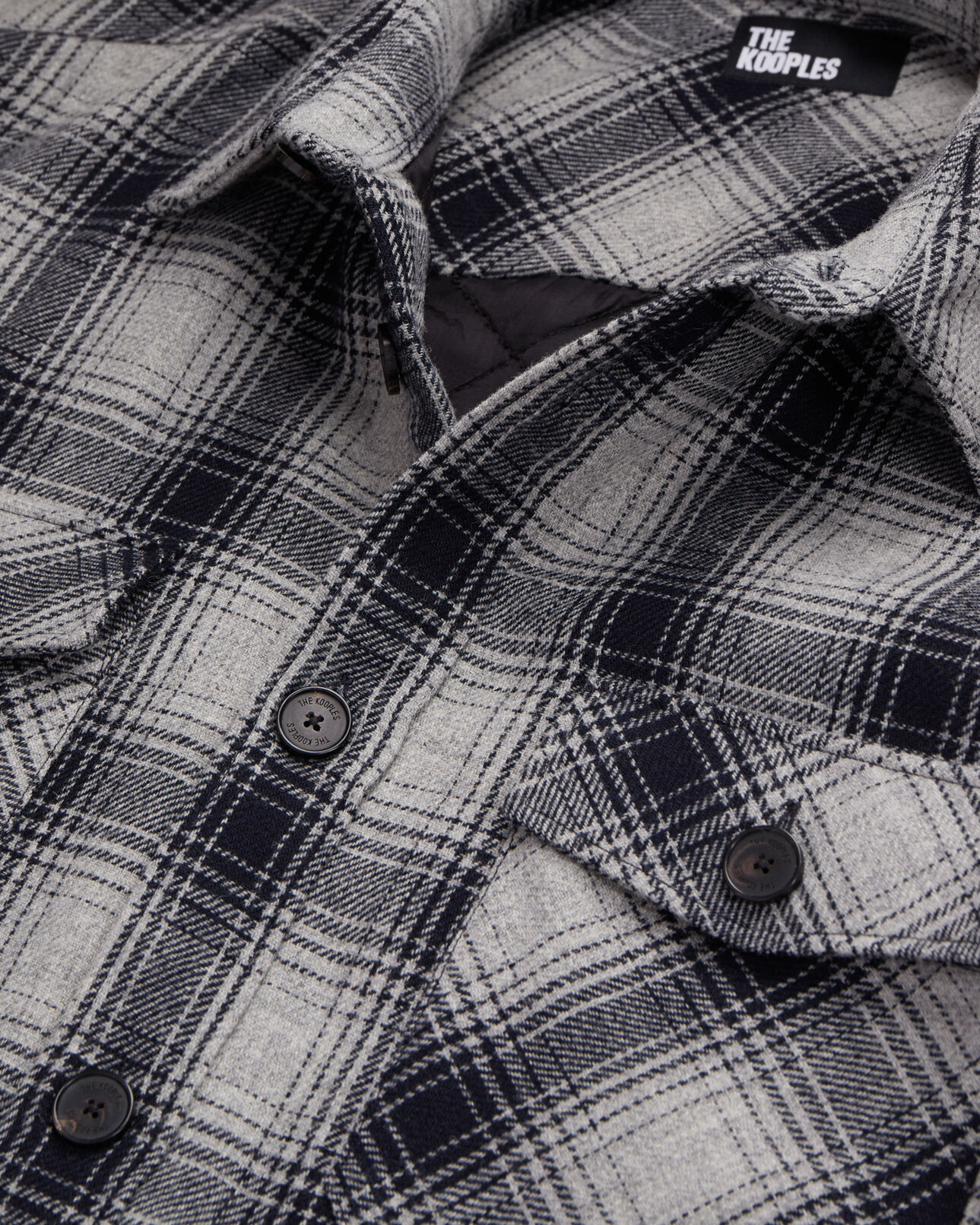 The Kooples MEN GREY BLACK checkered wool-blend overshirt jacket