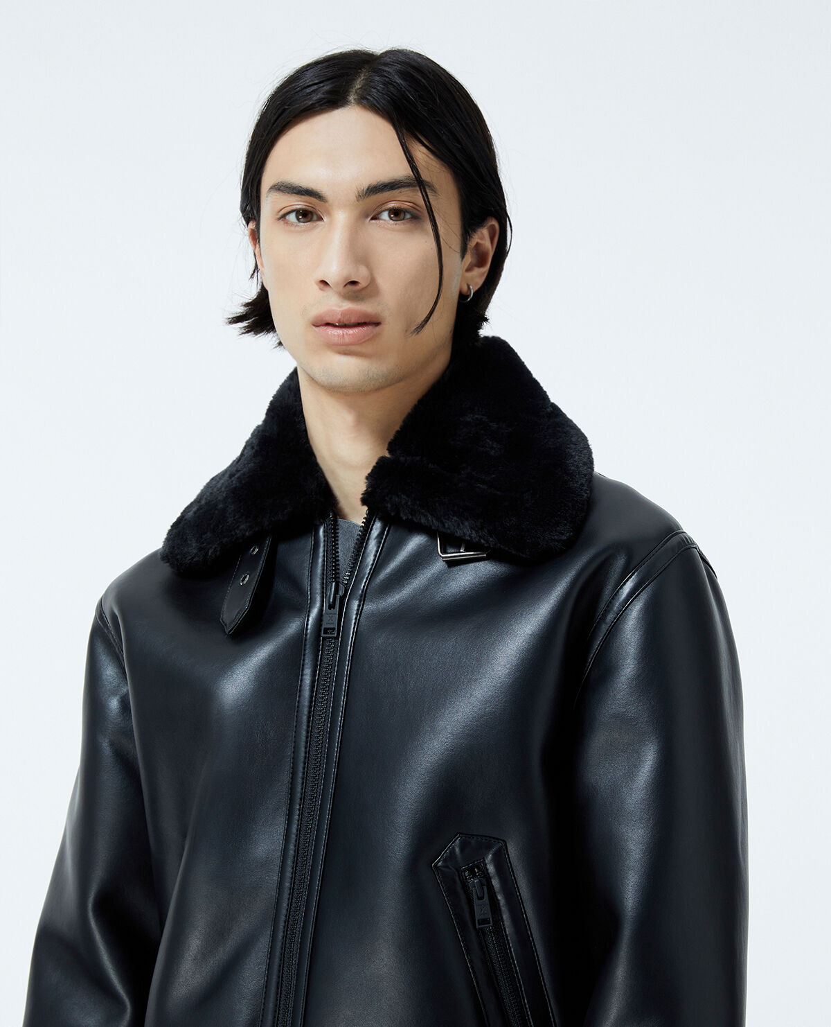 Sheepskin effect black jacket with pockets The Kooples