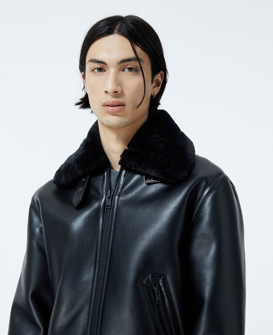 Sheepskineffect black jacket with pockets The Kooples