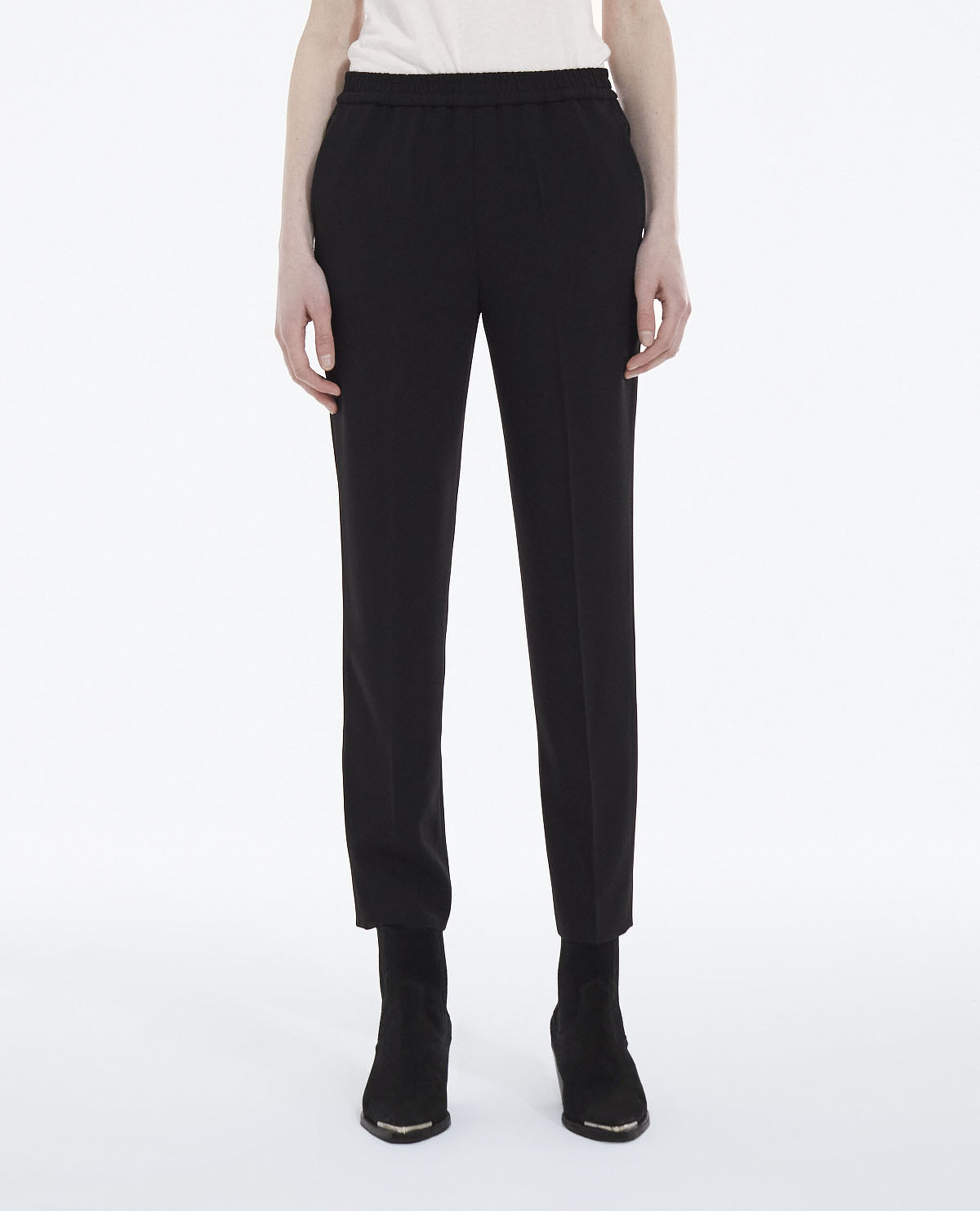 Flowing black pants with elastic waist, BLACK, hi-res image number null