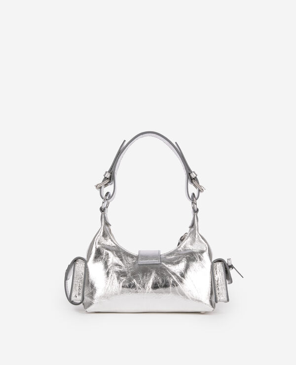The Kooples WOMEN SILVER amelia small bag in silver crackle leather