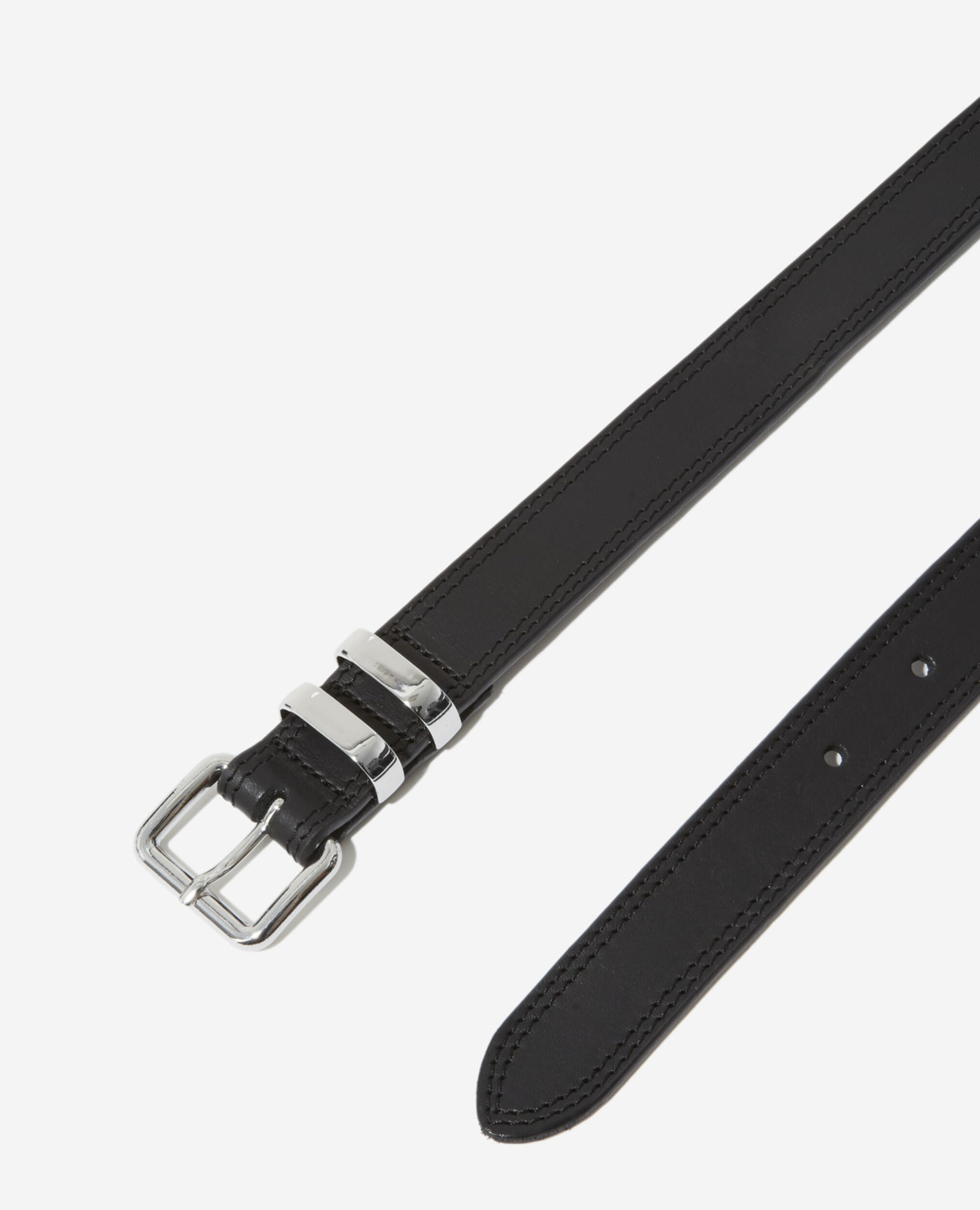 Thin leather belt with single black buckle, BLACK, hi-res image number null