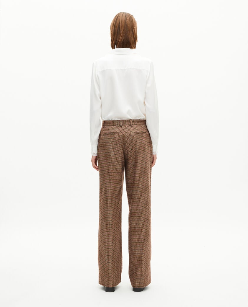 The Kooples WOMEN CAMEL MELANGE / BURGUNDY camel houndstooth wide-leg tailored pants