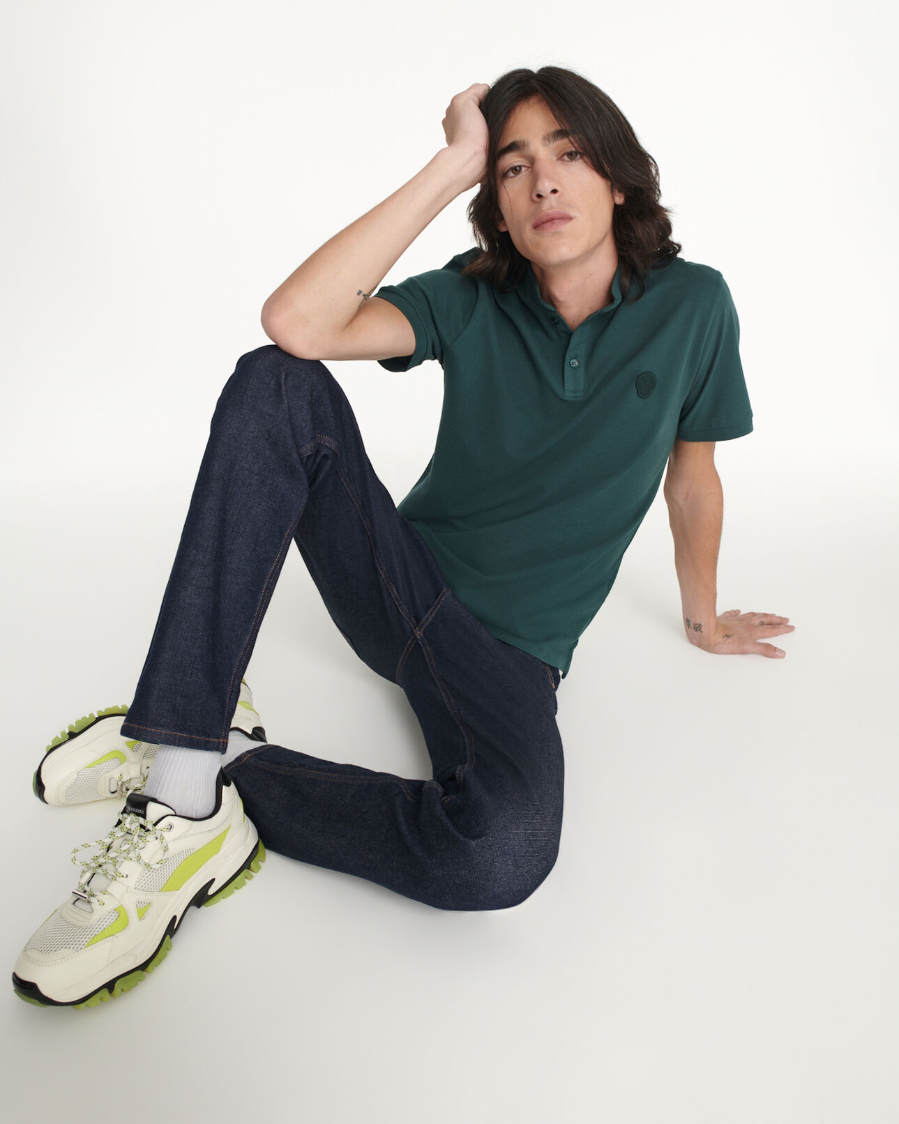 The Kooples HOMME DARK GREEN polo vert foncé col officier à badge