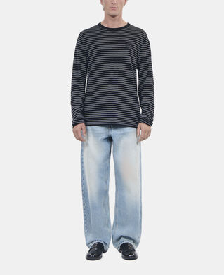 The Kooples MEN BLACK / WHITE striped wool sweater