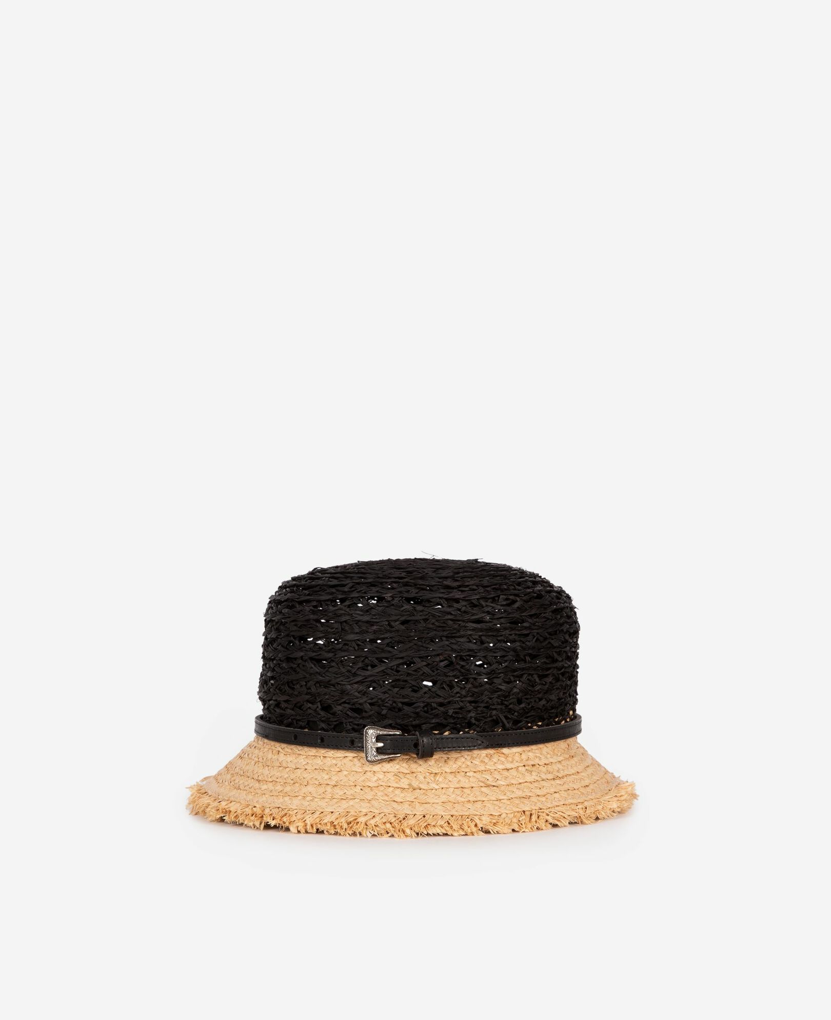 The Kooples WOMEN BLACK - CREAM black and beige raffia hat