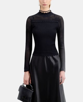 The Kooples WOMEN BLACK cropped black openwork mesh sweater