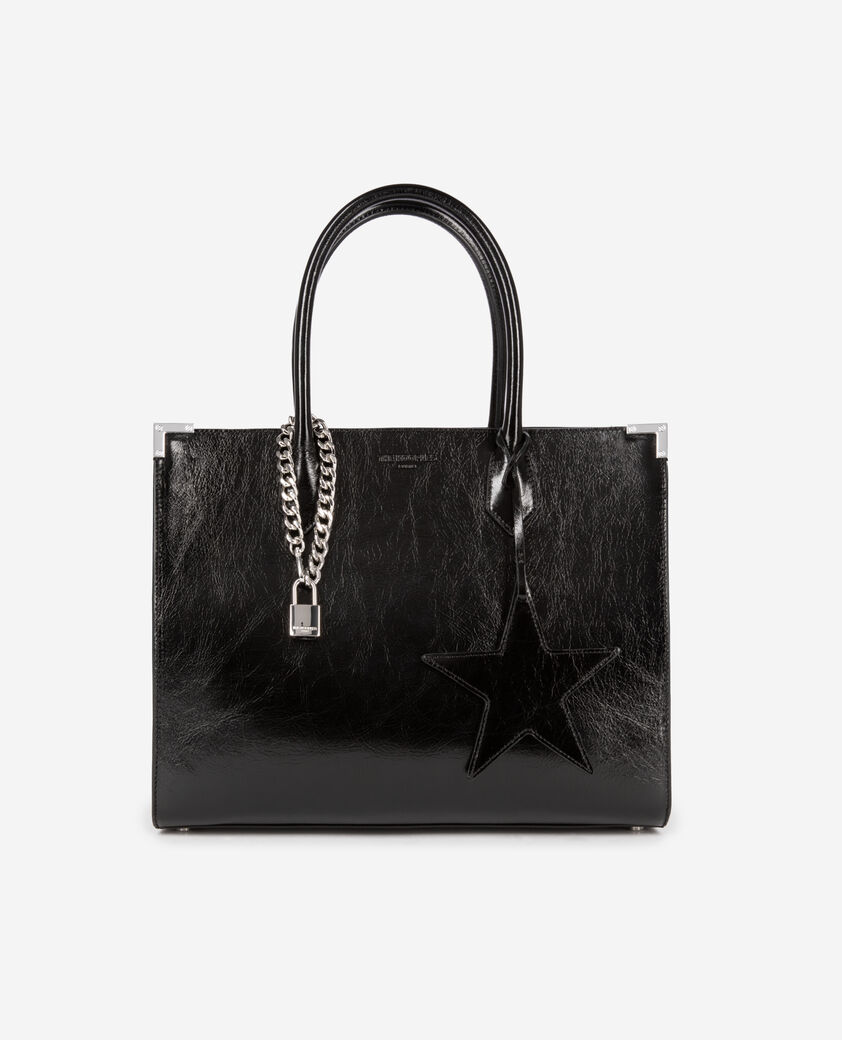 The Kooples FEMME BLACK sac cabas ming l en cuir craquelé noir