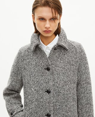 The Kooples FEMME BLANC / BLEU manteau long en tweed noir et blanc