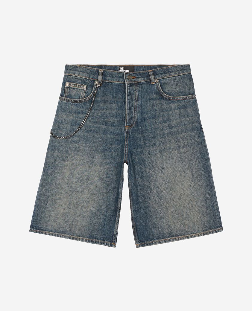 The Kooples MEN MEDIUM BLUE denim shorts with blue chain