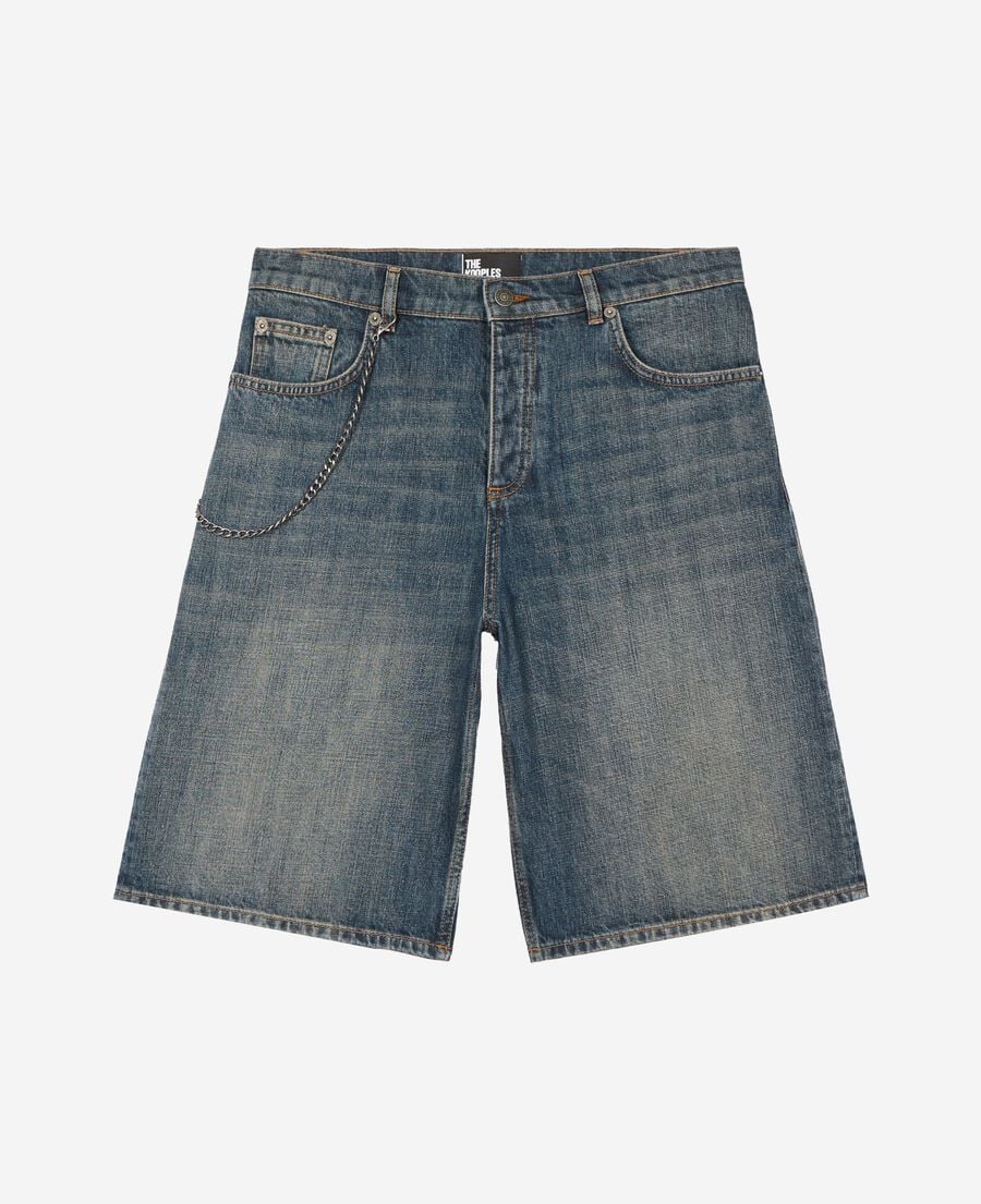 The Kooples MEN MEDIUM BLUE denim shorts with blue chain