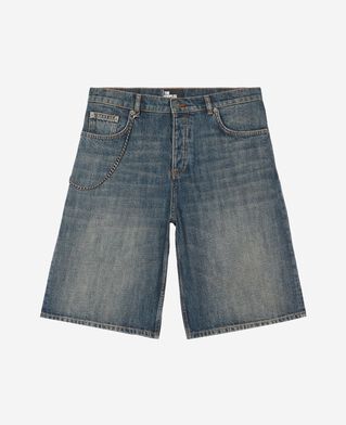 The Kooples MEN MEDIUM BLUE denim shorts with blue chain