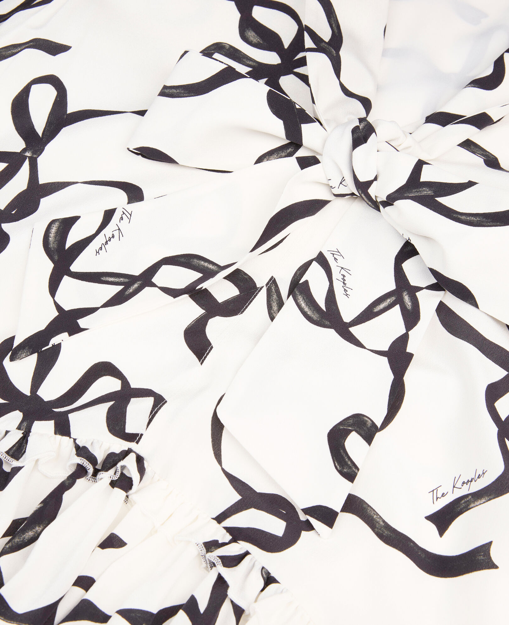 The Kooples WOMEN WHITE / BLACK short silk dress with ribbon print