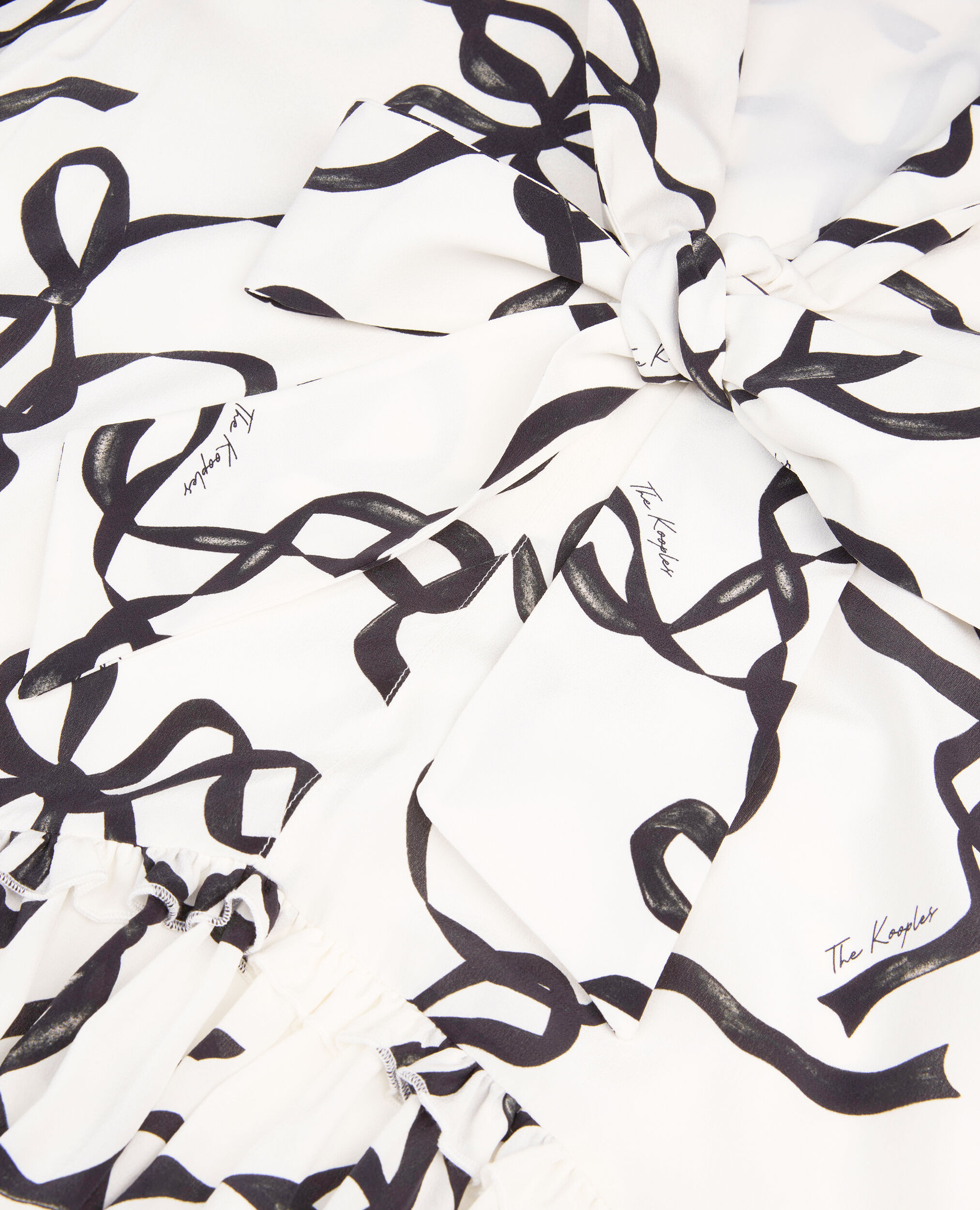 Short silk dress with ribbon print, WHITE / BLACK, hi-res image number null