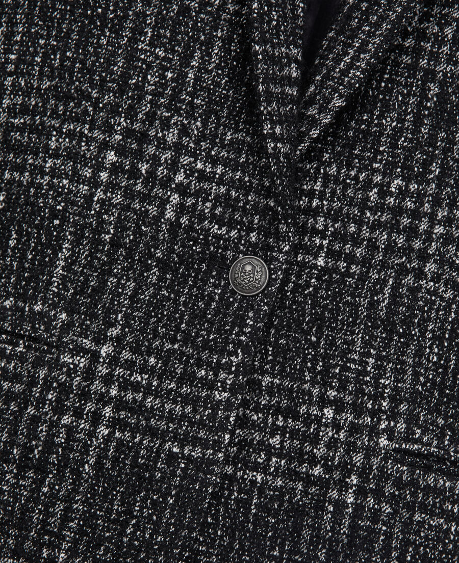 black and white tweed blazer