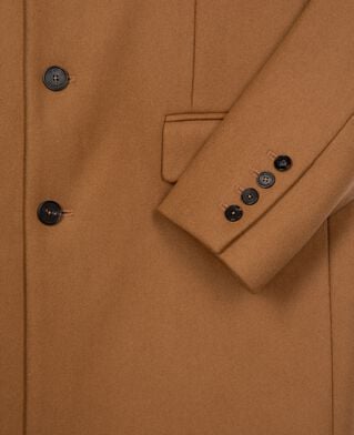 The Kooples HERREN CAMEL kamelfarbener wollmantel mit reverskragen aus leder