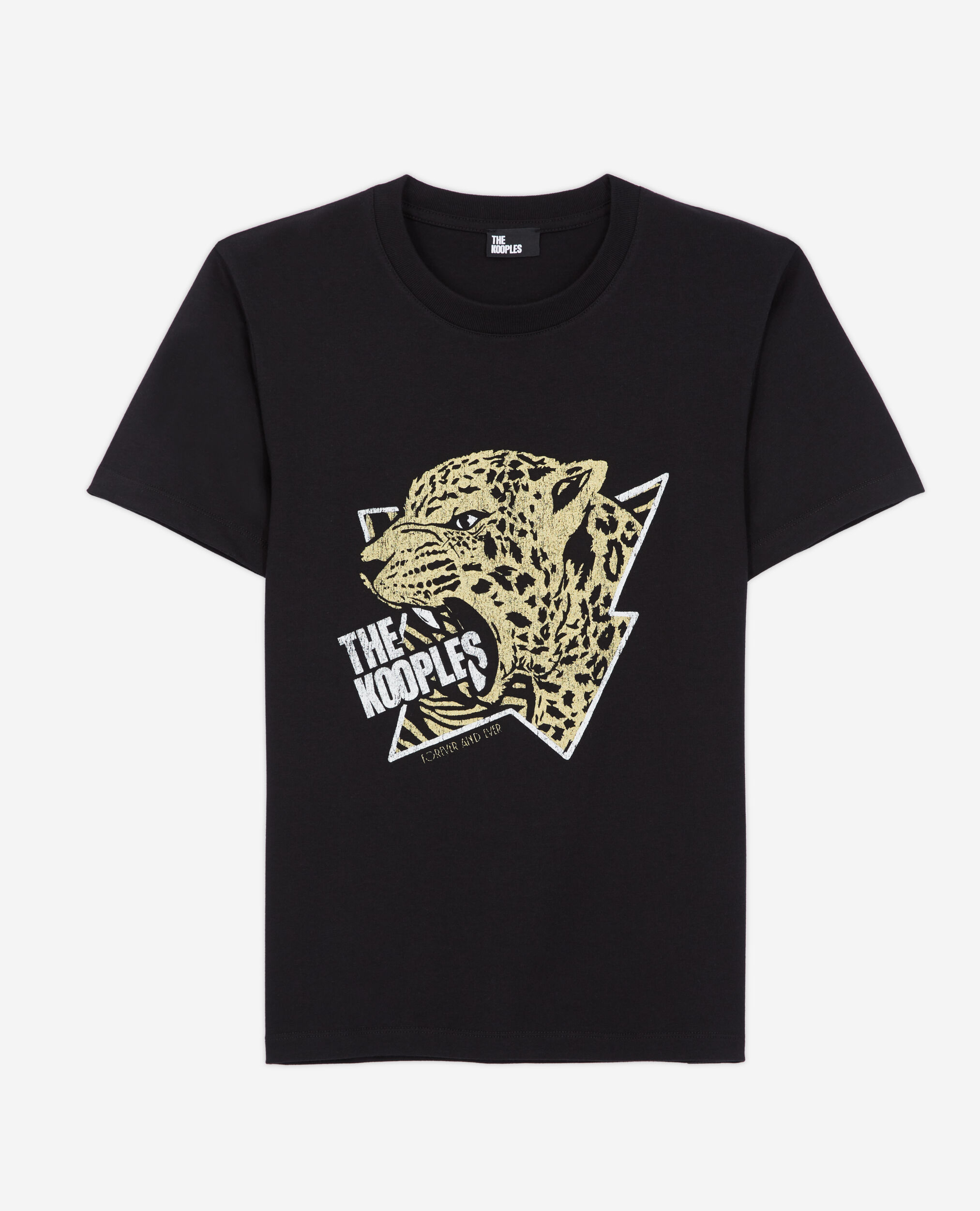 T-Shirt Damen mit Tiger-Siebdruck, BLACK-ANTIC GOLD, hi-res image number null
