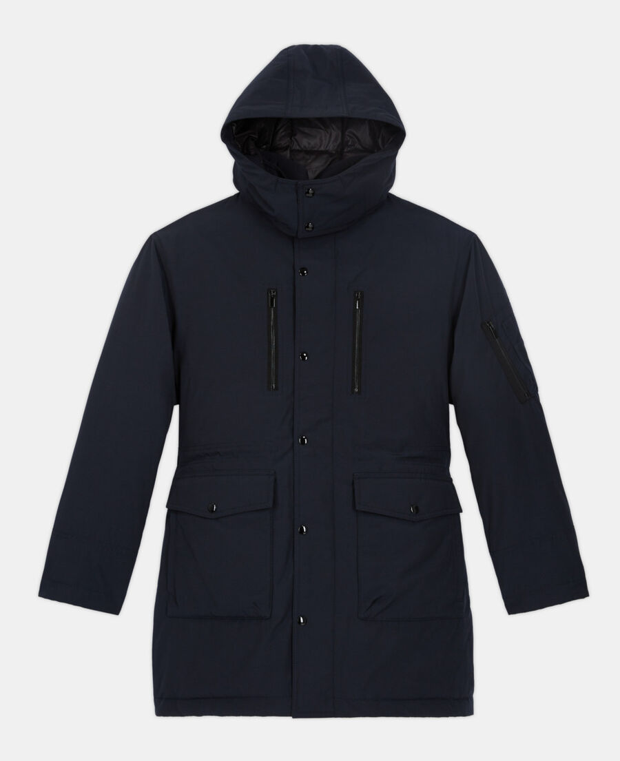 navy blue hooded parka