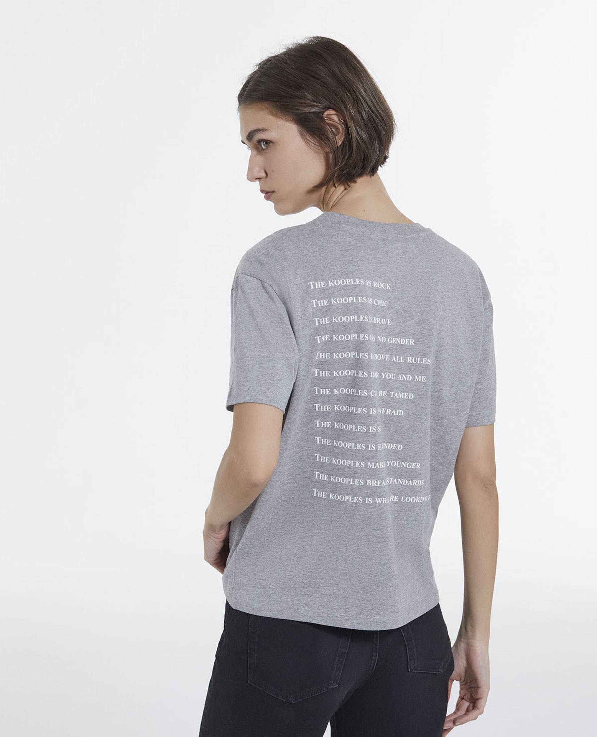 T-shirt gris chiné coton motif What is, GREY MELANGE, hi-res image number null