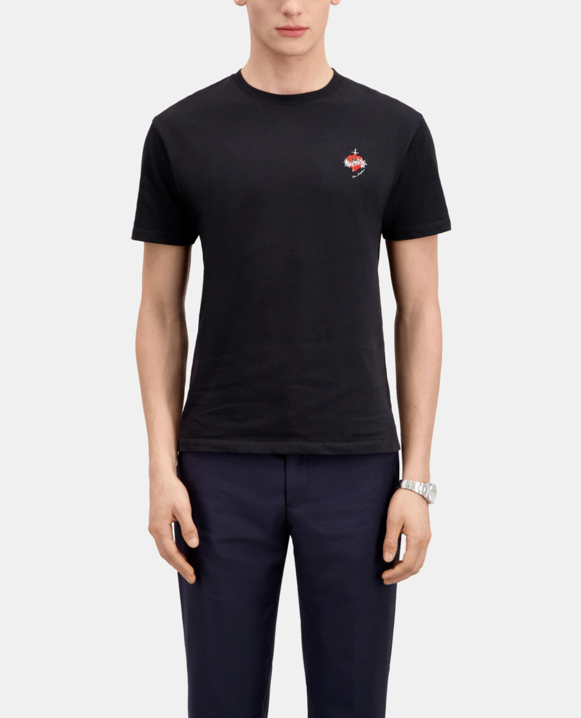 Schwarzes T-Shirt Herren mit Stickerei, BLACK, hi-res image number null