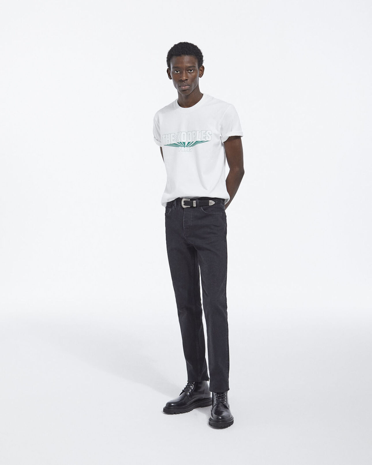 The Kooples MEN WHITE white cotton t-shirt with green 3d logo