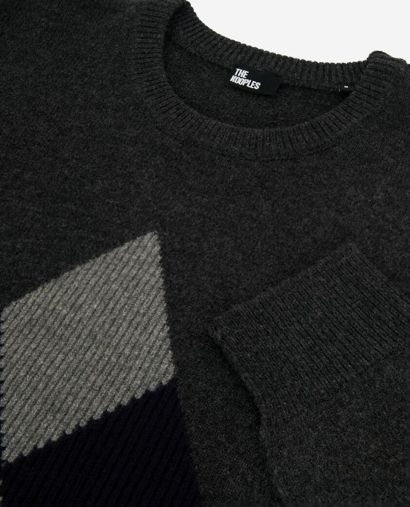 The Kooples MEN GREY BLUE wool sweater with grey diamond pattern