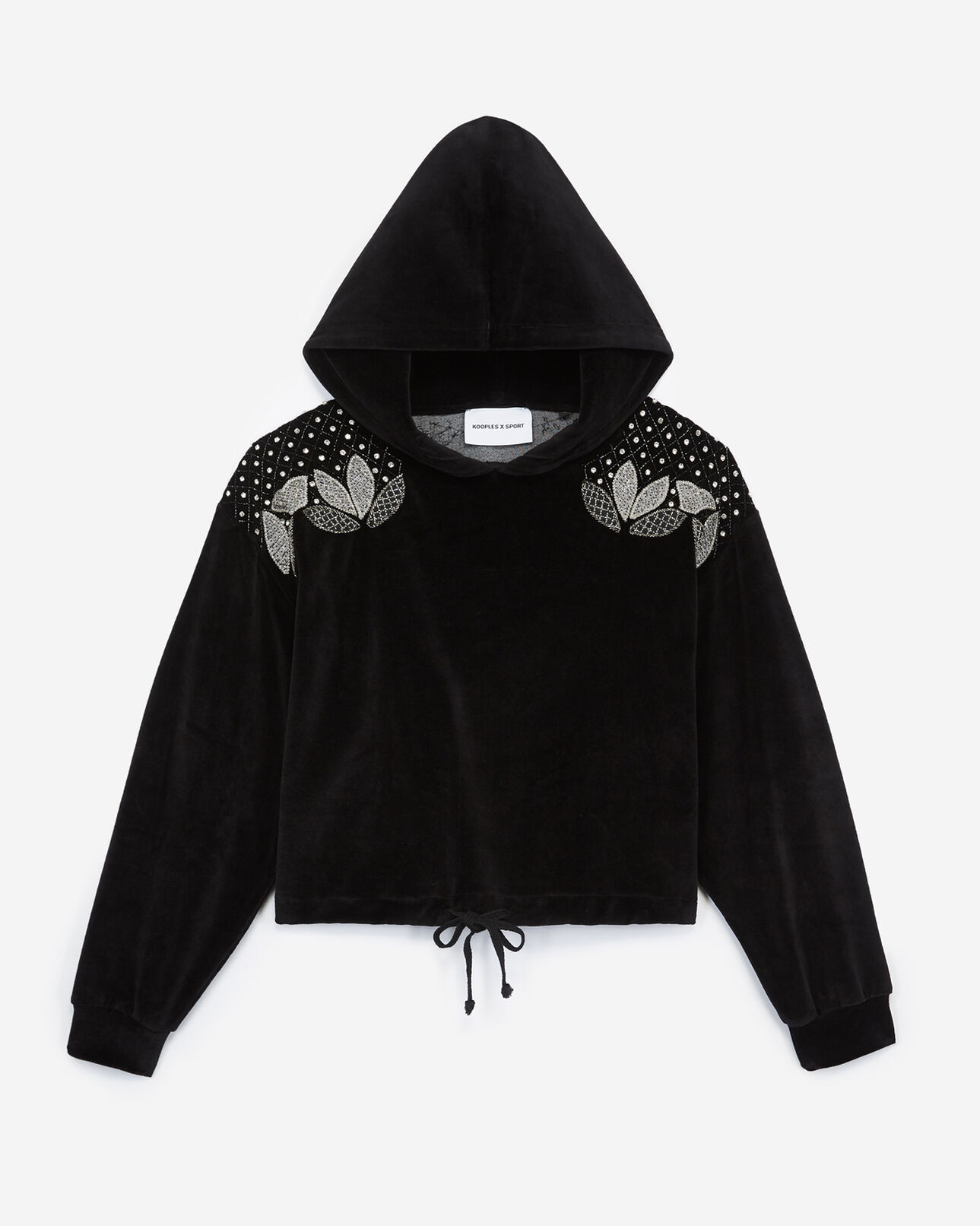 The Kooples WOMEN BLACK black hoodie with rhinestone embroidery