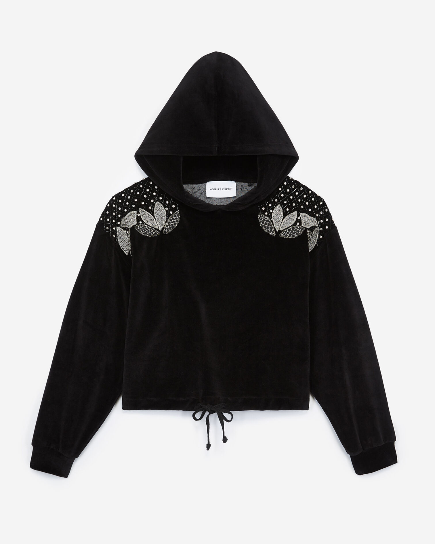 Black hoodie with rhinestone embroidery, BLACK, hi-res image number null