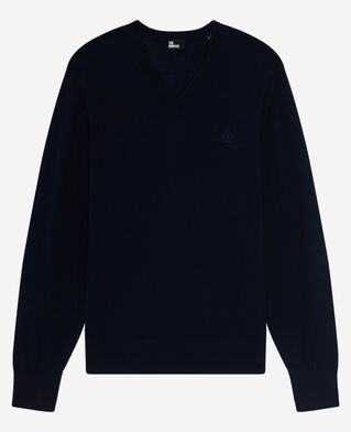 The Kooples H NAVY v-neck sweater in navy merino wool