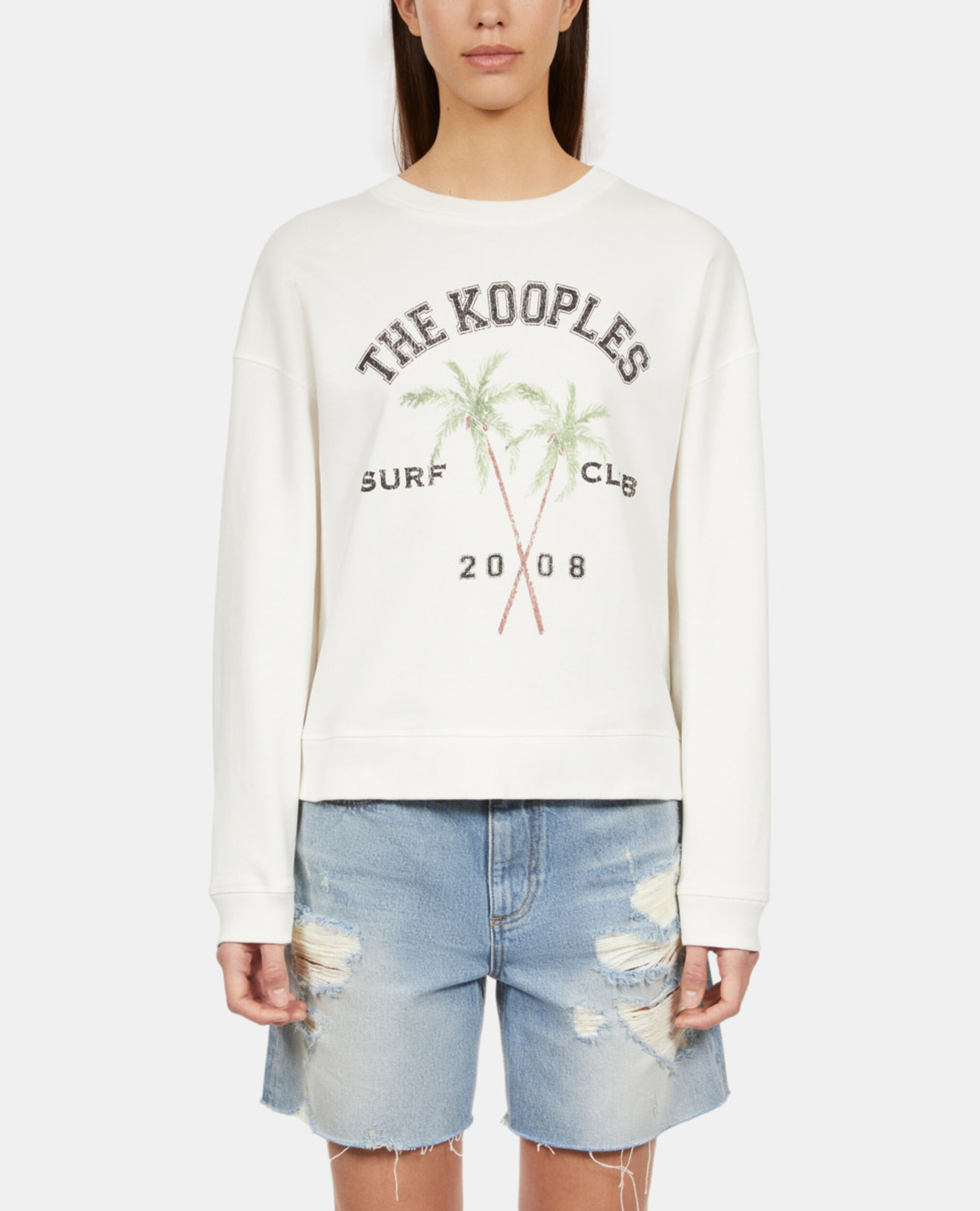 Ecru sweatshirt with Surf club serigraphy, ECRU, hi-res image number null
