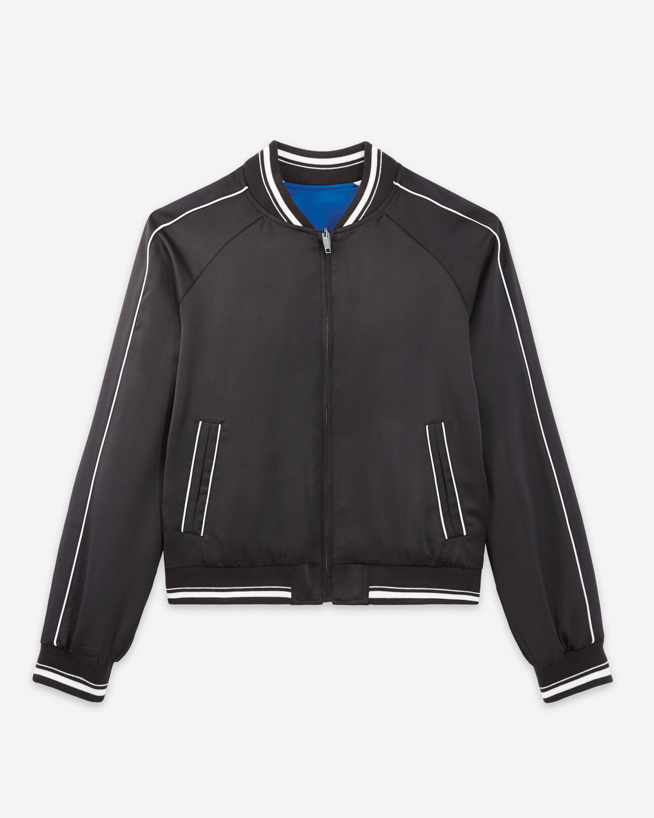 The Kooples FEMME BLACK blouson satin noir réversible zippé