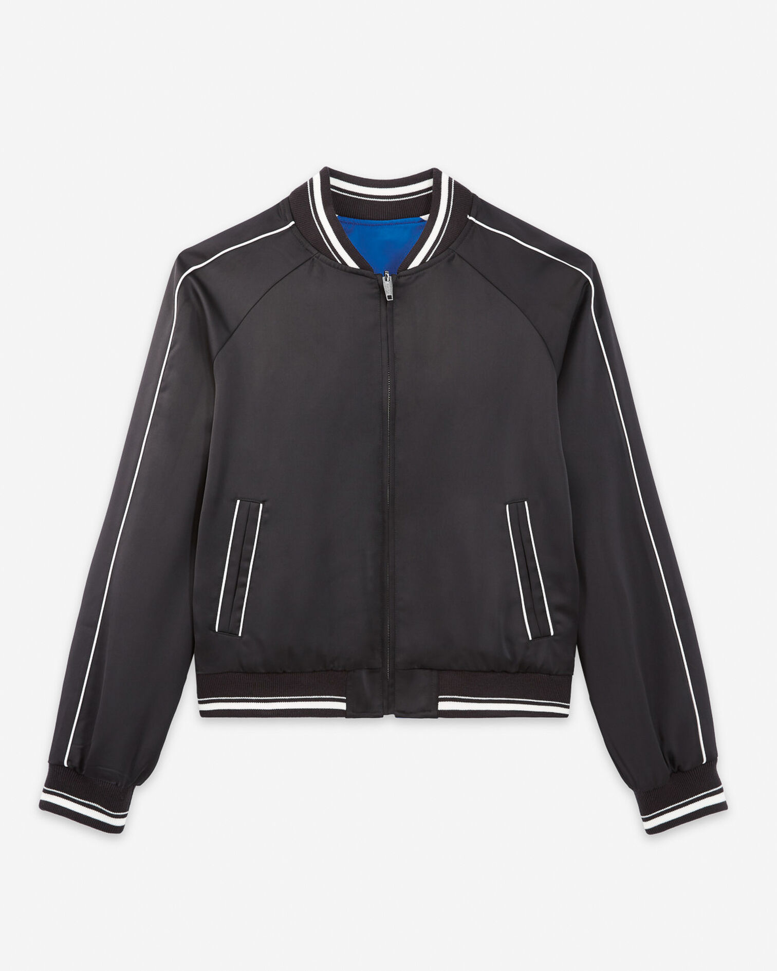 Blouson satin noir réversible zippé, BLACK, hi-res image number null